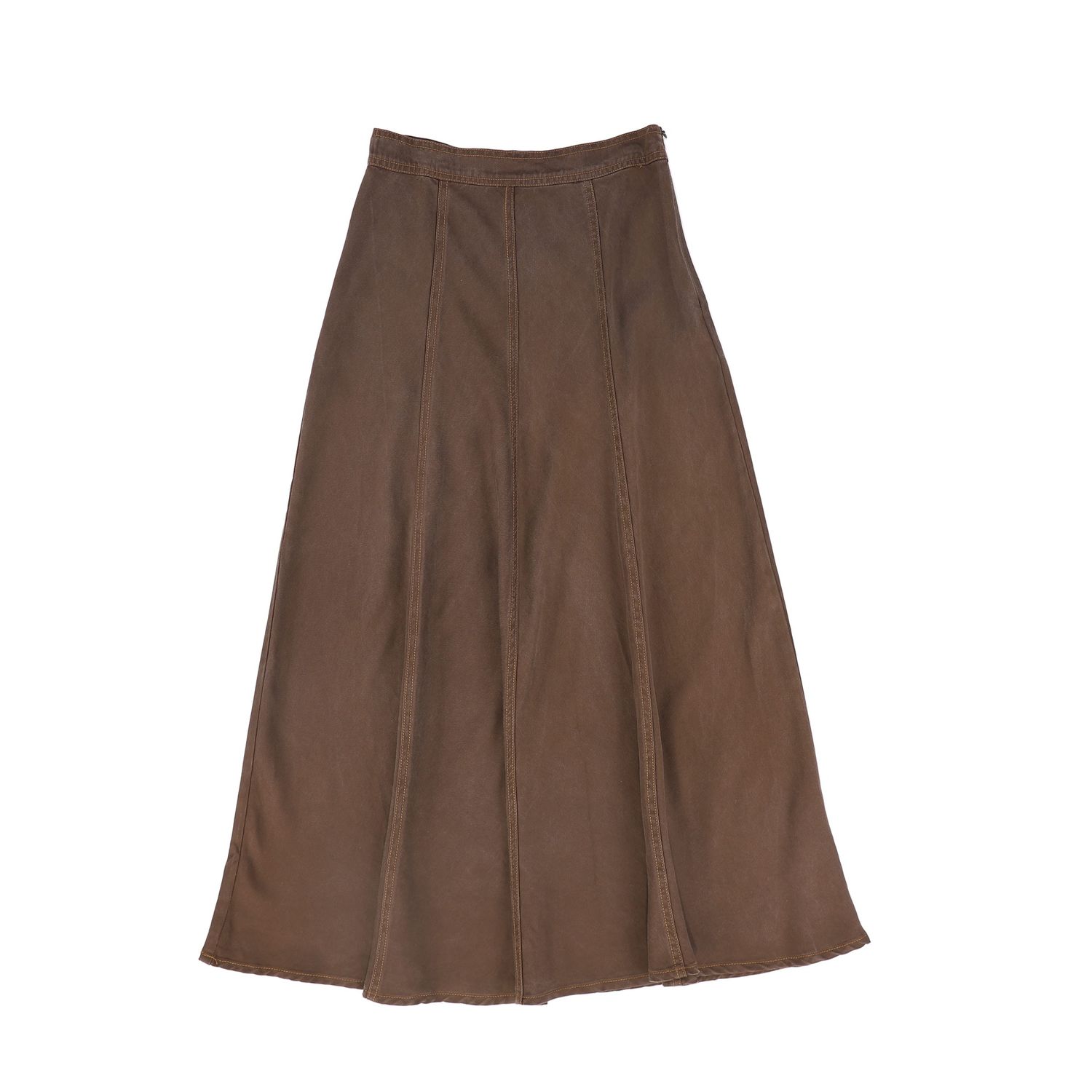 VALENTINA BROWN DENIM CONTRAST SEAM MAXI SKIRT AW26 28776
