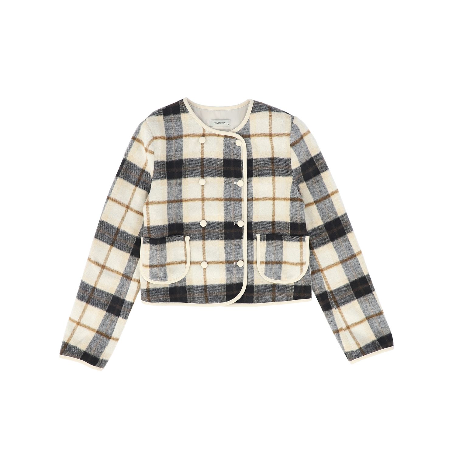 VALENTINA BEIGE PLAID CREWNECK BLAZER AW26 28370