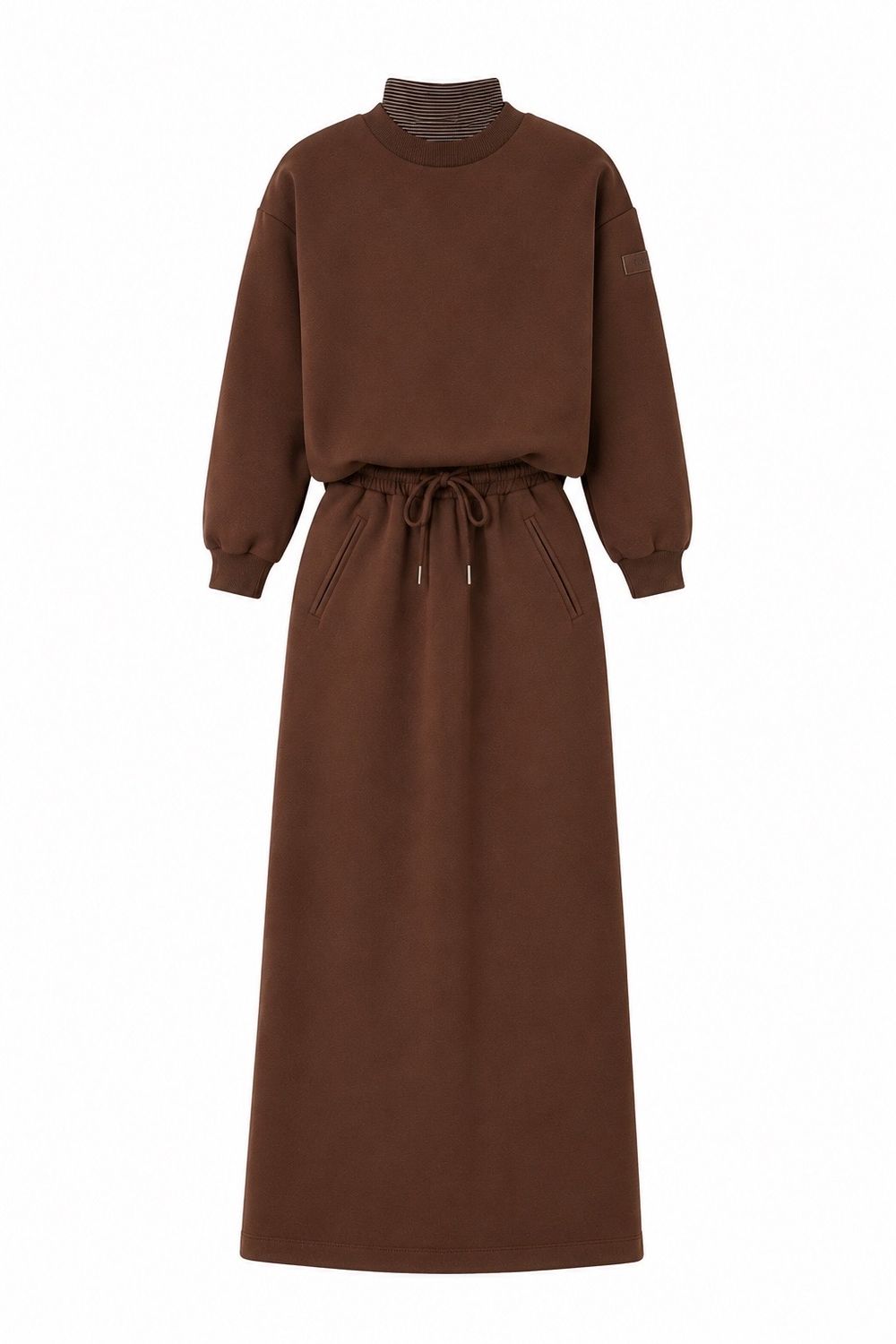 VALENTINA BROWN STRIPED TURTLENECK SWEATSHIRT WITH SKIRT SET AW26 29058