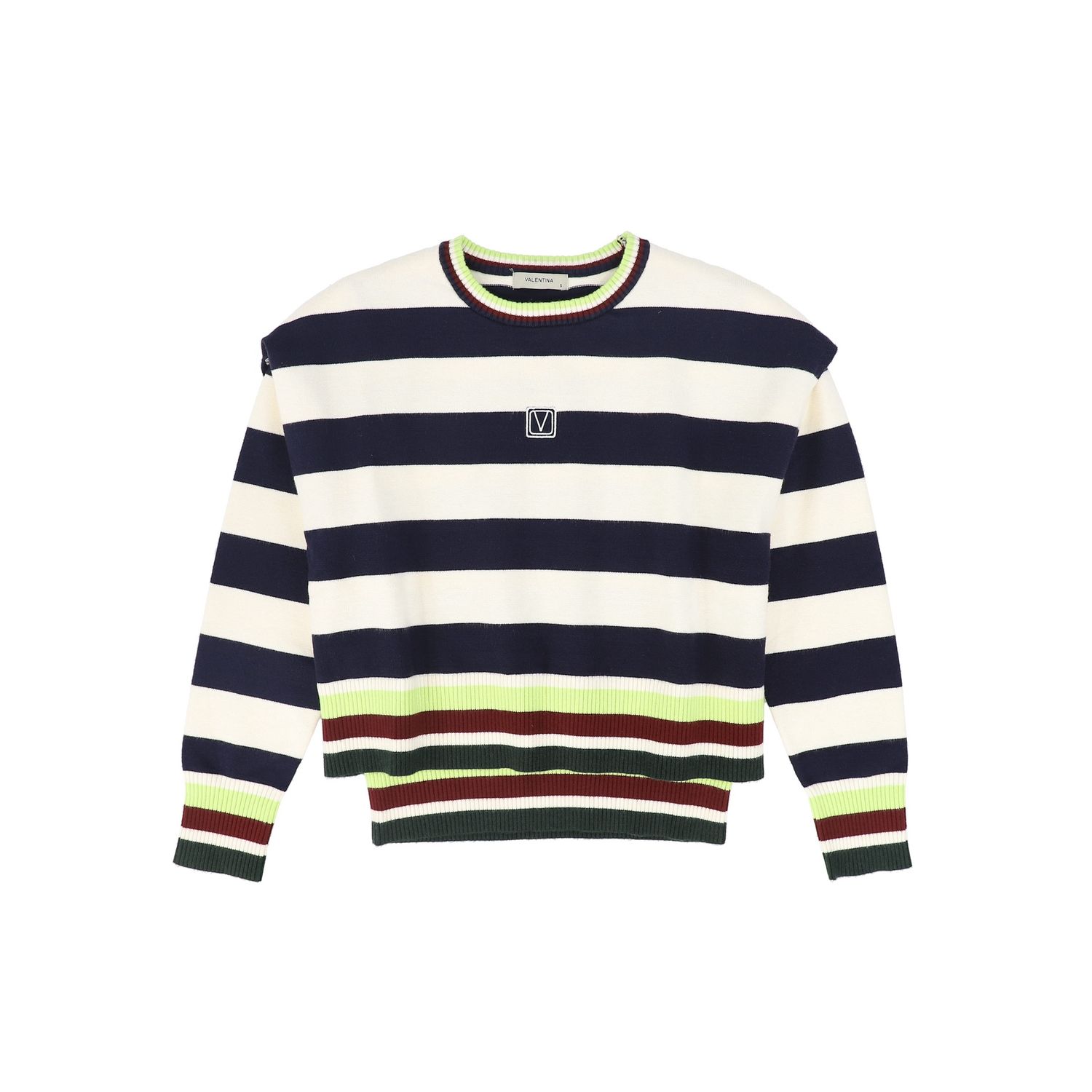 VALENTINA NAVY WIDE STRIPED TRIMMING SWEATER AW26 28130