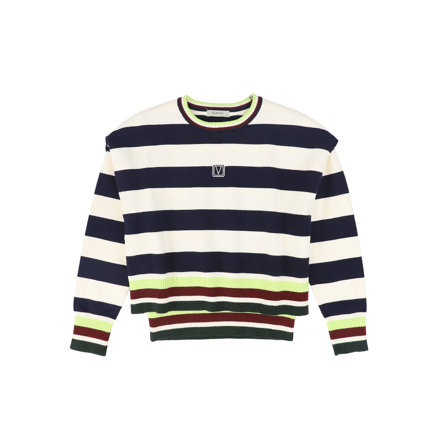 VALENTINA NAVY WIDE STRIPED TRIMMING SWEATER AW26 28130