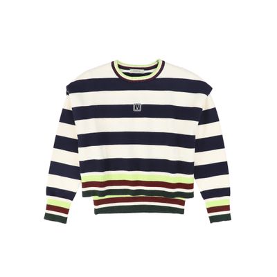 VALENTINA NAVY WIDE STRIPED TRIMMING SWEATER AW26 28130