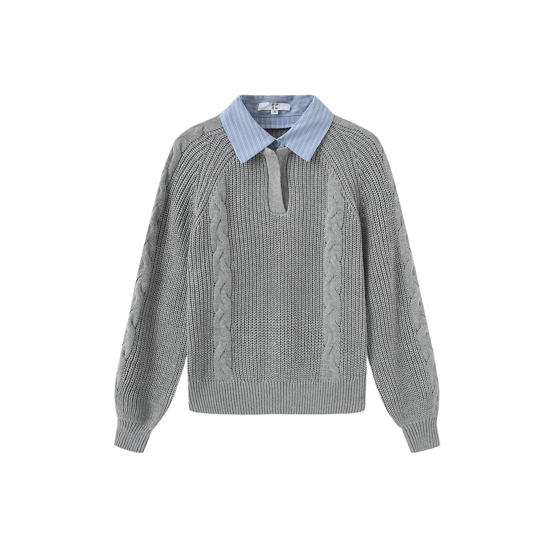 Epik Cable Knit Stripe Collar Sweater w-28921 FW26