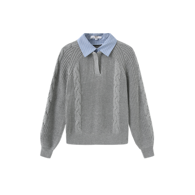 Epik Cable Knit Stripe Collar Sweater w-28921 FW26