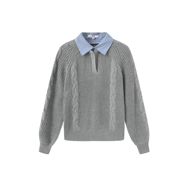 Epik Cable Knit Stripe Collar Sweater w-28921 FW26