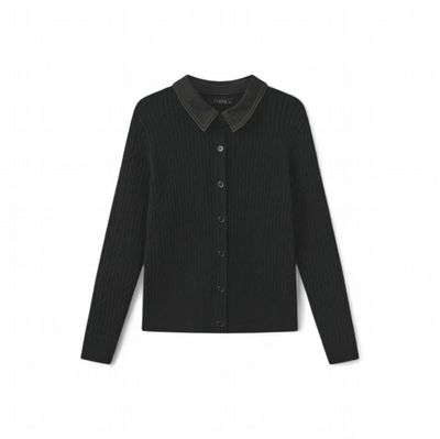Slate Cable Knit Contrast Fabric Cardigan w-27010 FW26