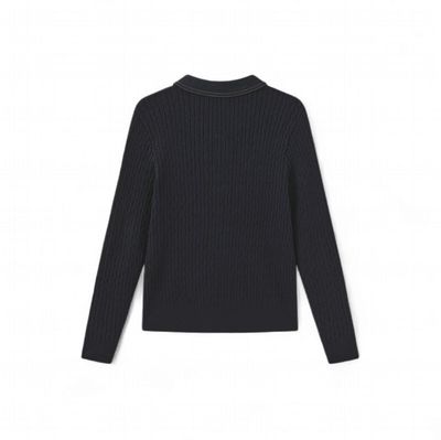 Slate Cable Knit Contrast Fabric Cardigan w-27010 FW26
