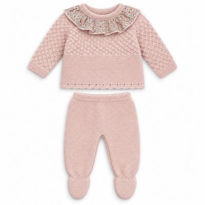Babidu 100% Acrylic Knitted Newborn 3-Piece Set (Sweater, Bonnet, Footed Pants) AW26