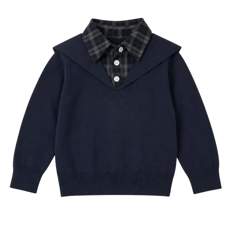 Bonjoy Velvet Plaid Knit Shirt Set - Boys SW26006BSS AW26