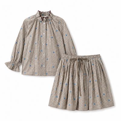 French Heritage Jane Plaid Embroidered Blouse AND SKIRT SET C 27043 AW26