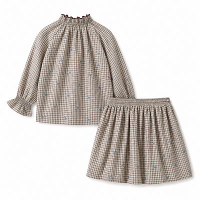 French Heritage Jane Plaid Embroidered Blouse AND SKIRT SET C 27043 AW26
