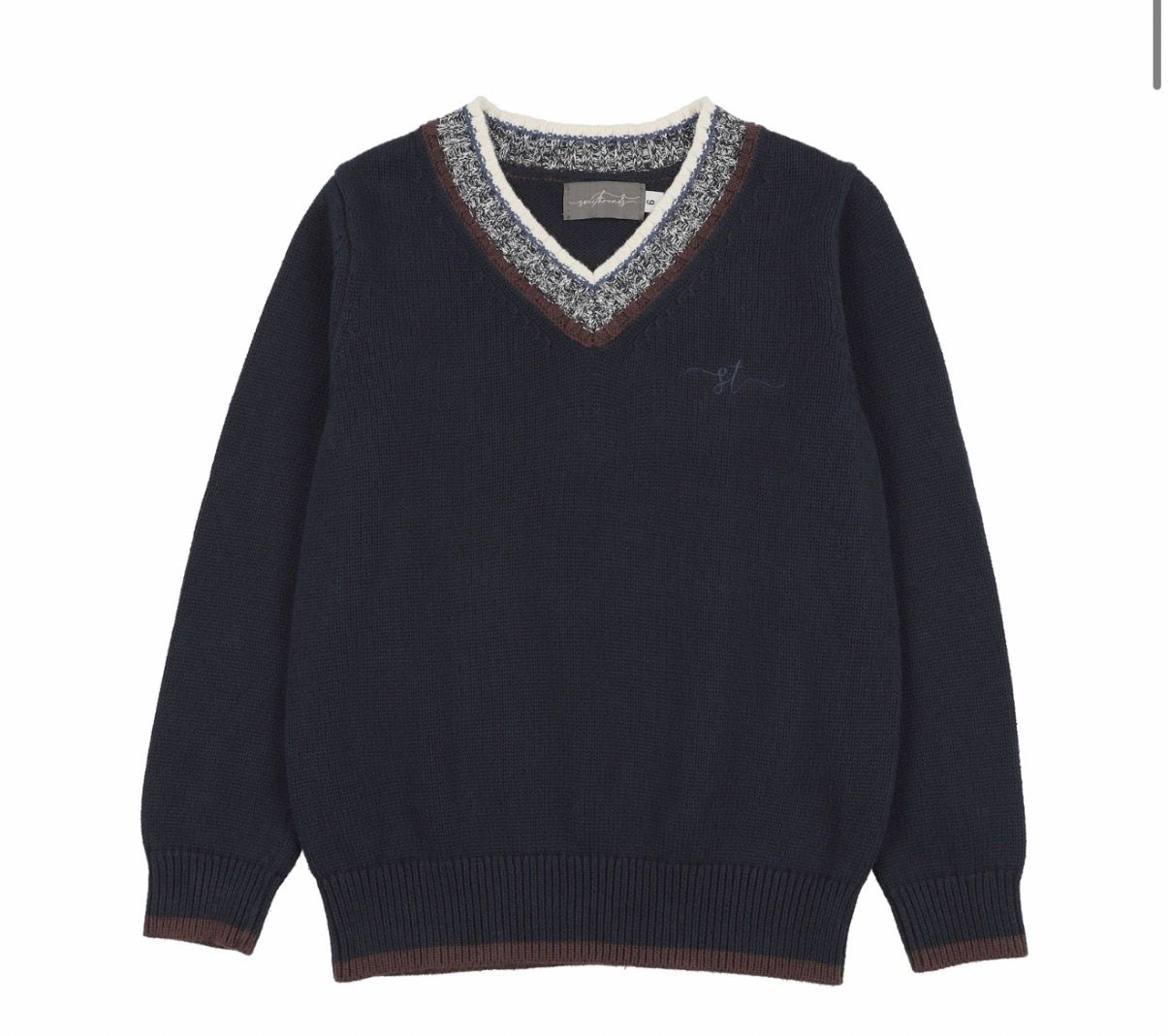 Sweet Threads NAVY MULTI V NECK CREW SWEATER ST2025 AW26