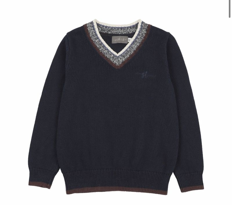 Sweet Threads NAVY MULTI V NECK CREW SWEATER ST2025 AW26
