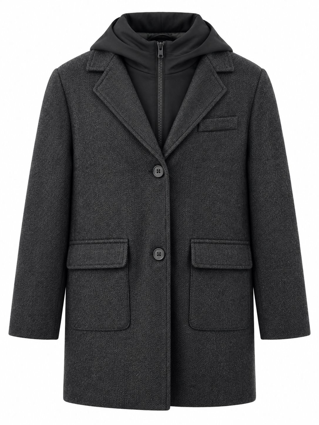 Montel Boys Herringbone 3/4 Length Jacket with Hood Insert - BS1408 AW26
