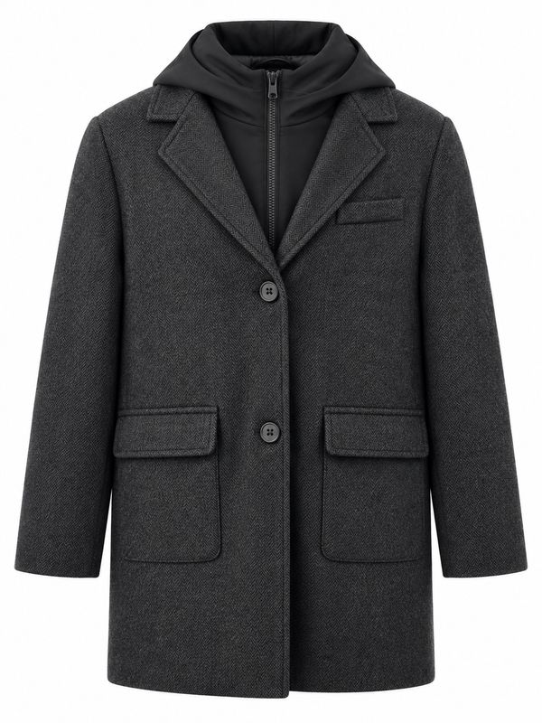 Montel Boys Herringbone 3/4 Length Jacket with Hood Insert - BS1408 AW26