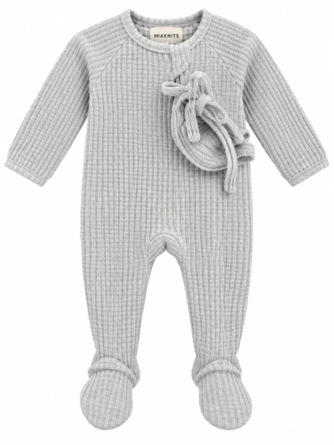 Mema Knits HONEYCOMB WAFFLE TRIMMED FOOTIE + BONNET MAW26-40-2PC AW26
