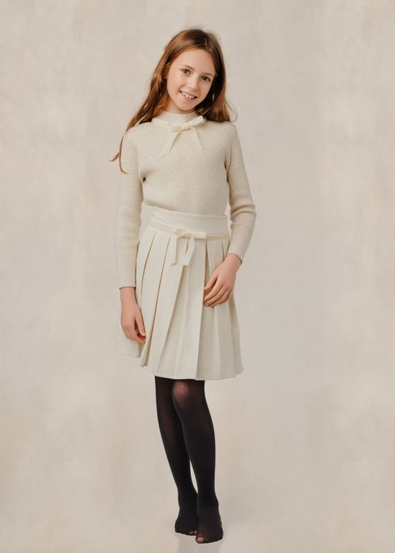 LUELLA Ivory Velvet Bow Knit Top with skirt set GW6006T-A AW26