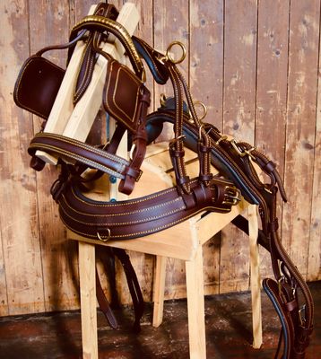 SH Zweispänner Fahrgeschirr Brustblattgeschirr Leder Royal Lux