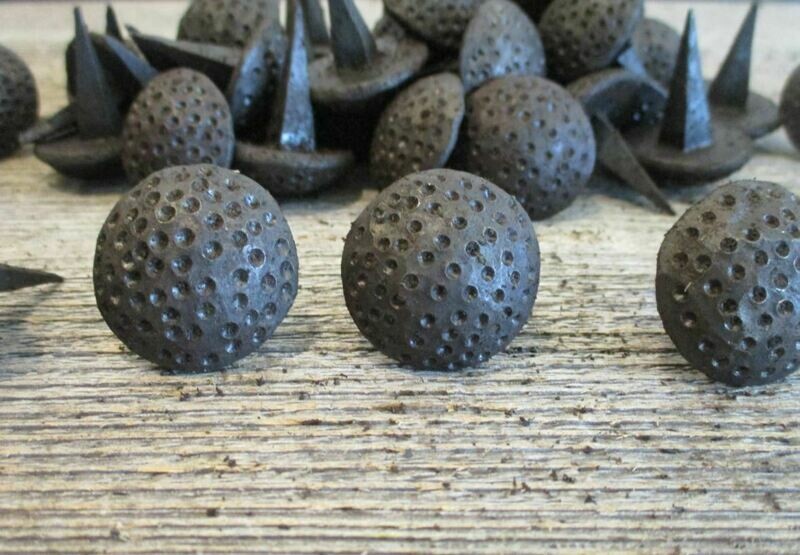 BLACK HAND FORGED IRON DENTED CLAVOS, 1 1/8"WIDE, NAIL IS 1 1/8" LONG