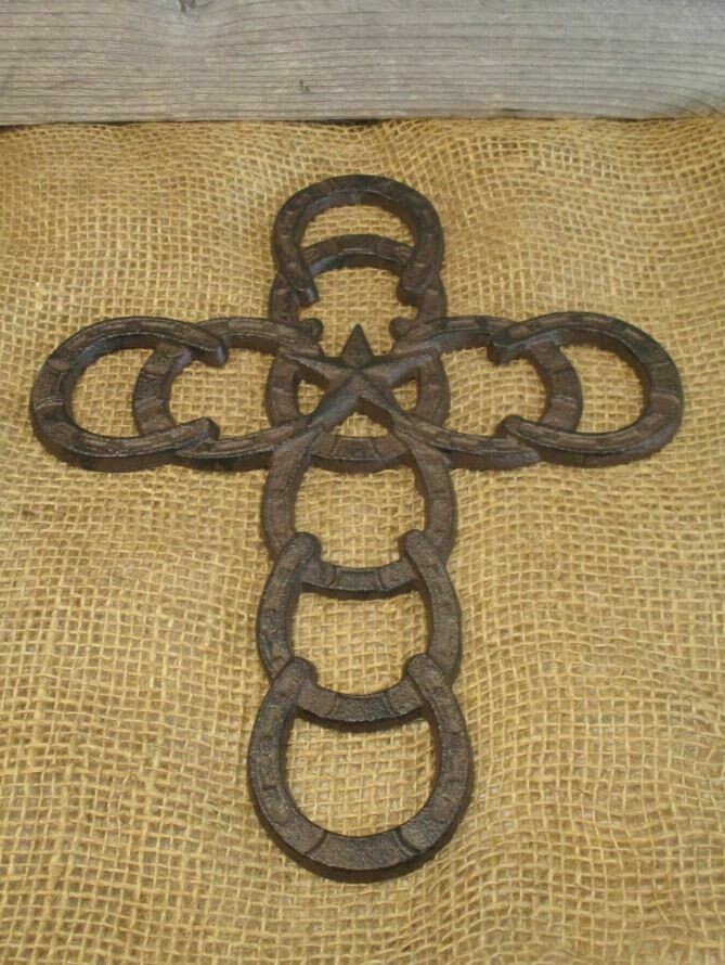 CAST IRON HORSESHOES AND STAR WALL CROSS