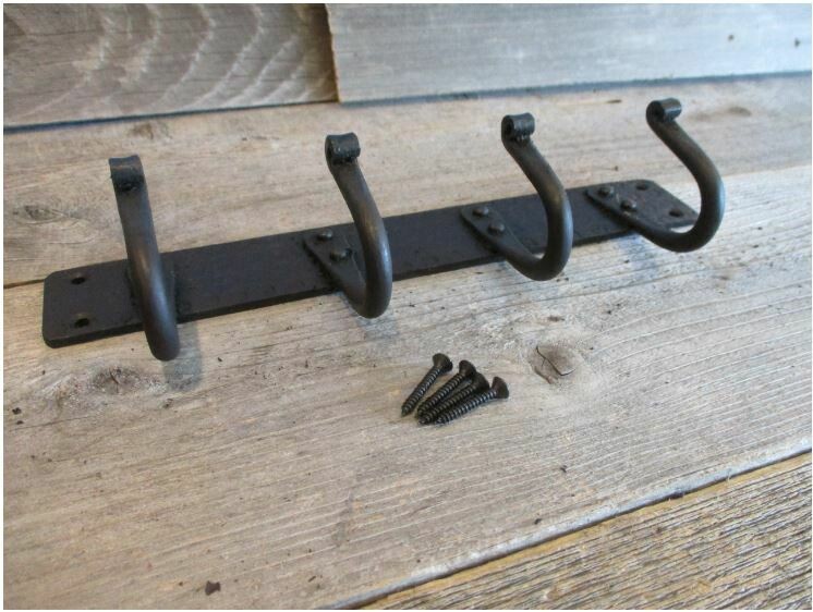 HAND FORGED IRON COAT RACK  WITH 4 HOOKS