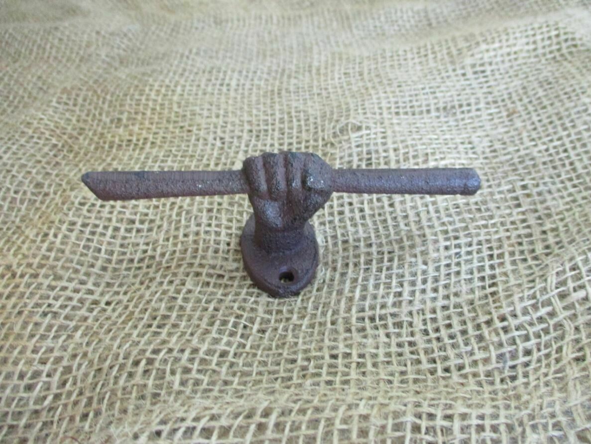 CAST IRON HAND AND STICK DRAWER PULL