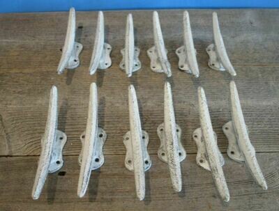 WHITE DISTRESSED CLEAT HOOK / DRAWER PULL / BOAT TIES   5 1/2