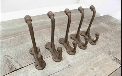 LONG RUSTIC CAST IRON ACORN DOUBLE HOOK, 5 1/2 LONG RUSTIC CAST IRON ACORN DOUBLE HOOK, 5 1/2