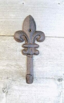 VICTORIAN RUSTIC CAST IRON FLEUR DE LIS WALL HOOK, 5 1/2 VICTORIAN RUSTIC CAST IRON FLEUR DE LIS WALL HOOK, 5 1/2