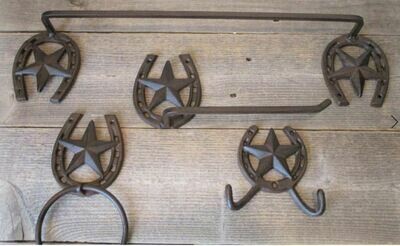 4 PIECE RUSTIC HORSESHOE AND STAR BATHROOM SET 4 PIECE RUSTIC HORSESHOE AND STAR BATHROOM SET