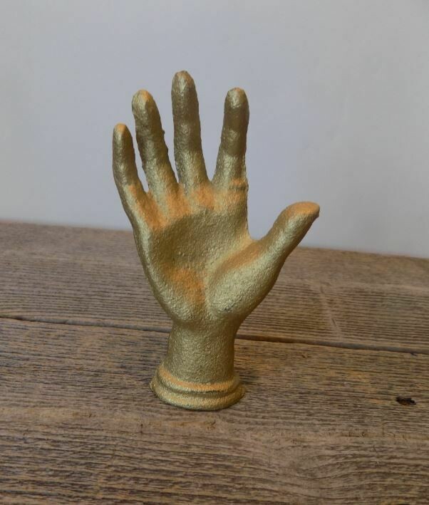 Gold Cast Iron Hand Paperweight Decor Ring Jewelry Holder