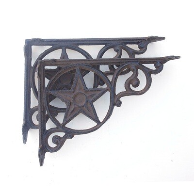 CAST IRON RUSTIC STAR SHELF BRACKETS, 9 CAST IRON RUSTIC STAR SHELF BRACKETS, 9