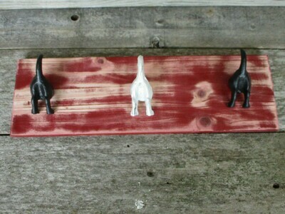 3 DOG TAIL COAT HOOKS ON DISTRESSED RED WOOD BACKING 3 DOG TAIL COAT HOOKS ON DISTRESSED RED WOOD BACKING