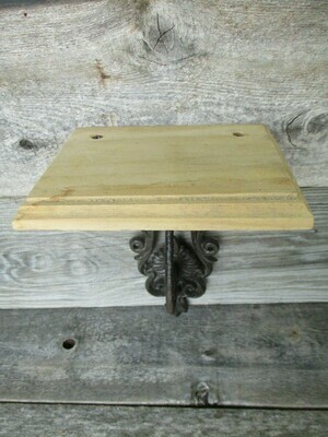 SMALL WOODEN SHELF MANTLE W/ CAST IRON BRACKET SMALL WOODEN SHELF MANTLE W/ CAST IRON BRACKET