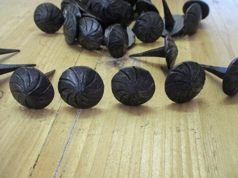 1" Spiral Head Black Hand Forged Nails, 1.5" Nail