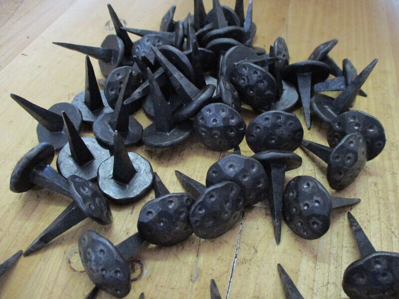 1" Black Hand Forged Nails, Round Dented Head