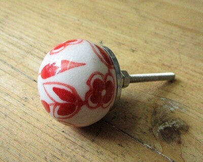 CERAMIC ROUND RED FLOWER AND LEAF KNOBS CERAMIC ROUND RED FLOWER AND LEAF KNOBS