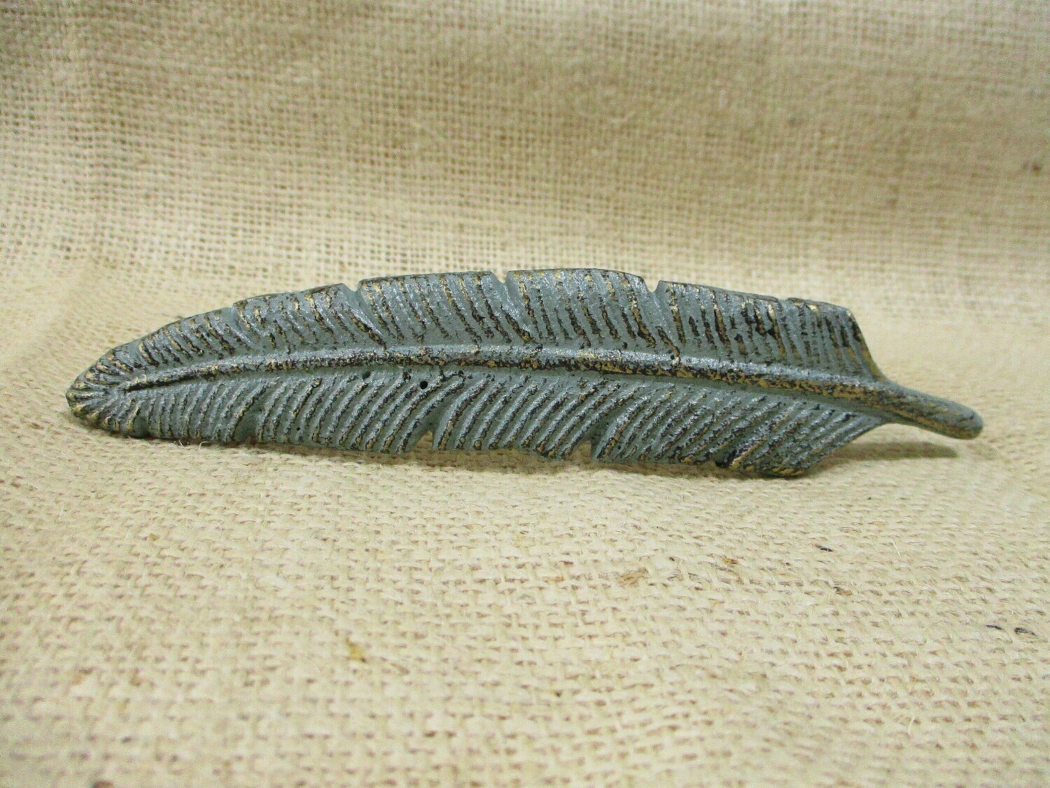 ANTIQUE GREEN FEATHER DRAWER PULLS WITH MOUNTING SCREWS!