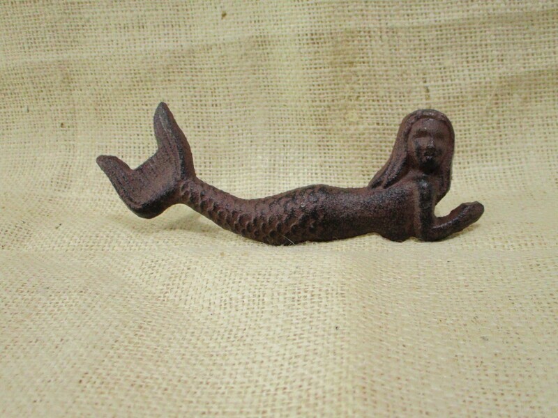 RUSTIC CAST IRON MERMAID PULL / HANDLE, 7 RUSTIC CAST IRON MERMAID PULL / HANDLE, 7" LONG