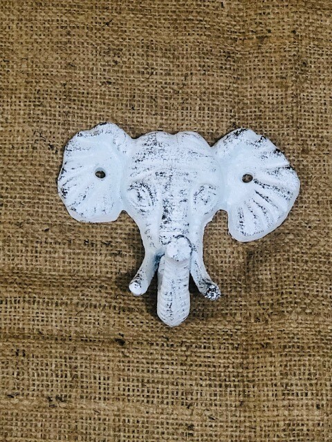 DISTRESSED WHITE CAST IRON ELEPHANT HOOK