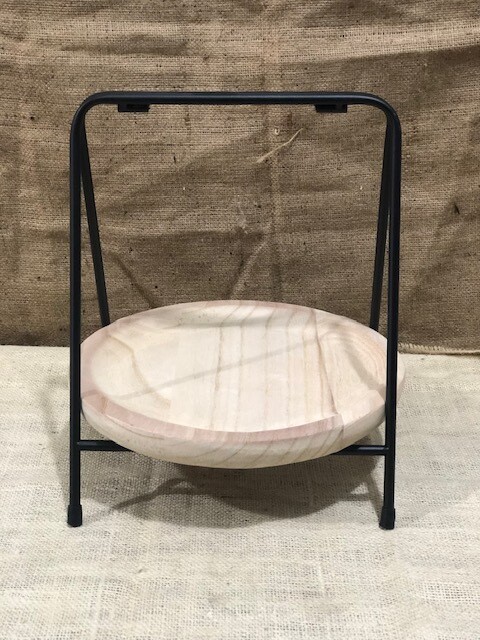 Carved Rustic Wood Dish And Stand