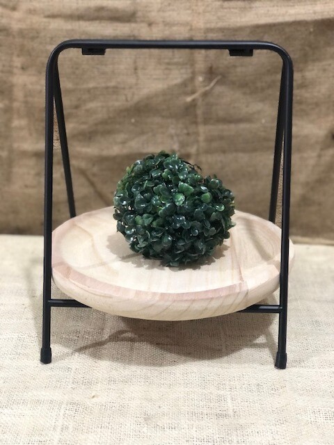 RUSTIC WOOD DISH WITH BLACK IRON STAND