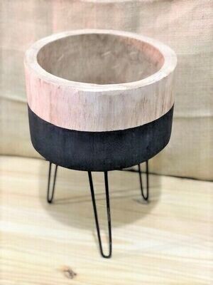 Large Rustic Wood Flower Pot With Stand 13.5