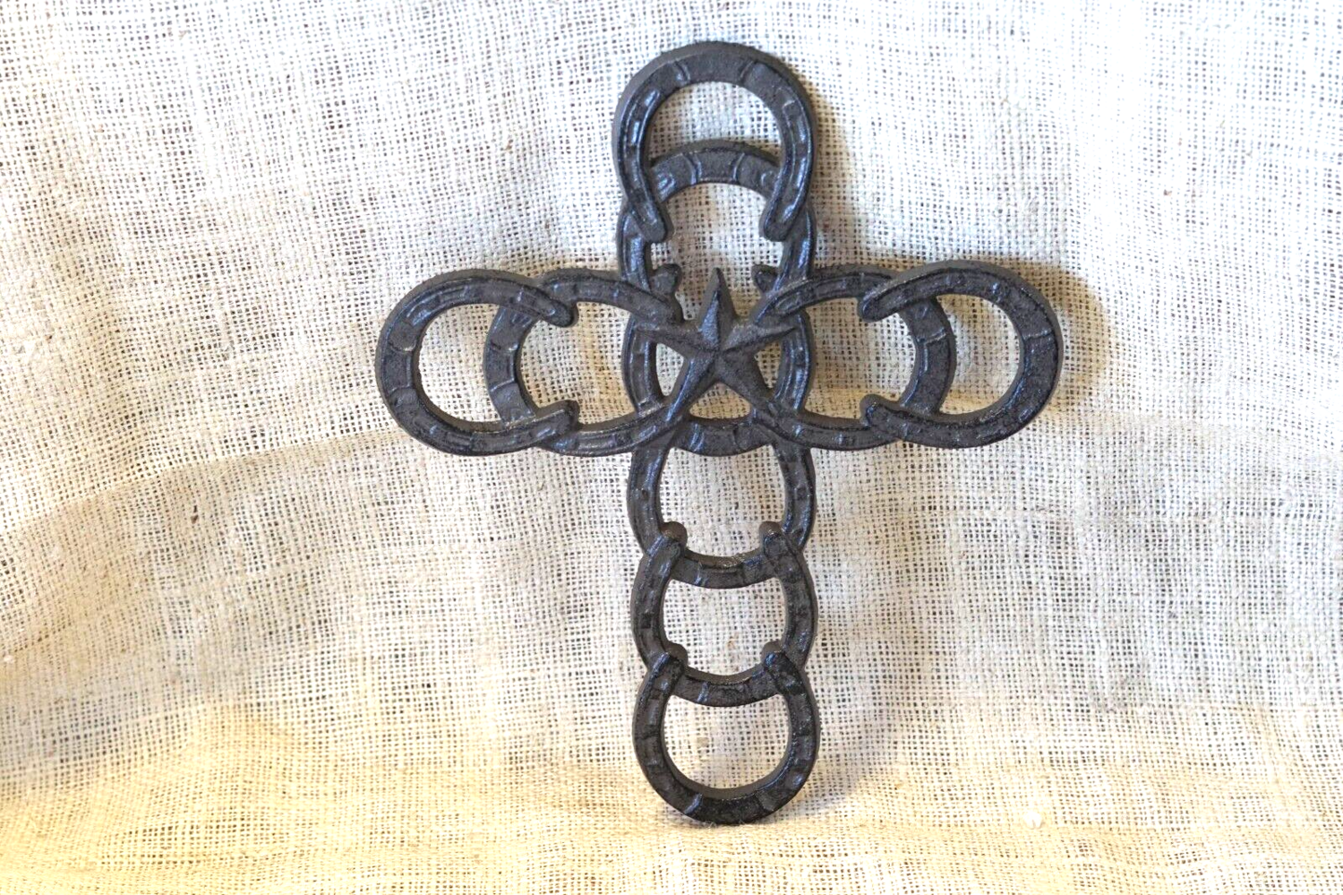 CAST IRON HORSESHOES AND STAR WALL CROSS