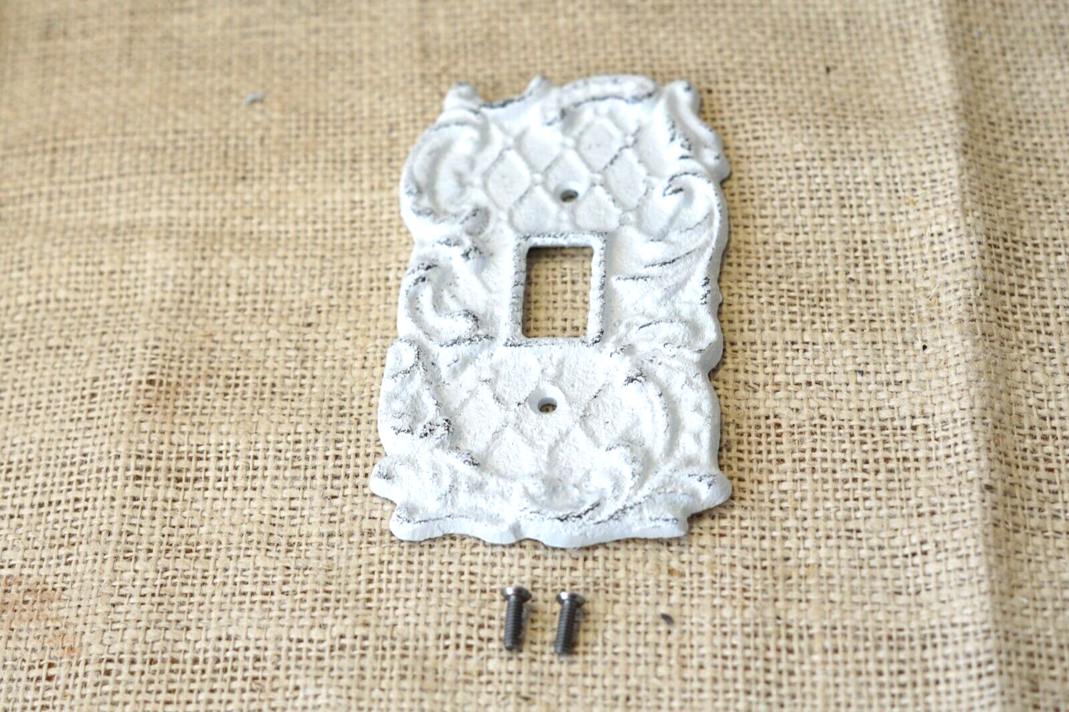 CAST IRON DISTRESSED WHITE LIGHT SWITCH PLATE COVER
