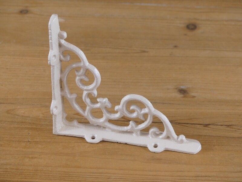 CAST IRON DISTRESSED WHITE SHELF BRACKETS, 6.5" X 5.5"