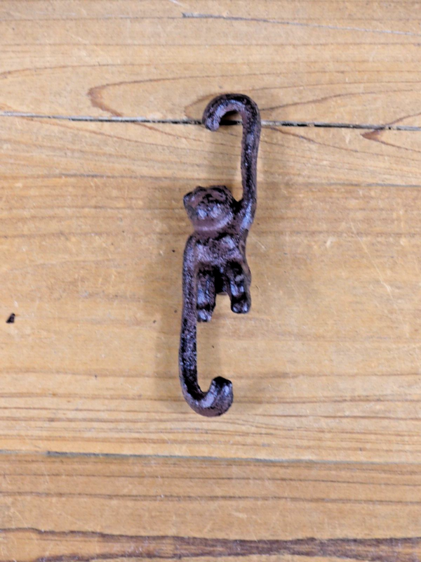 SMALL CAST IRON MONKEY HOOK FOR PLANTS OR DECORATION, 4 1/2" LONG