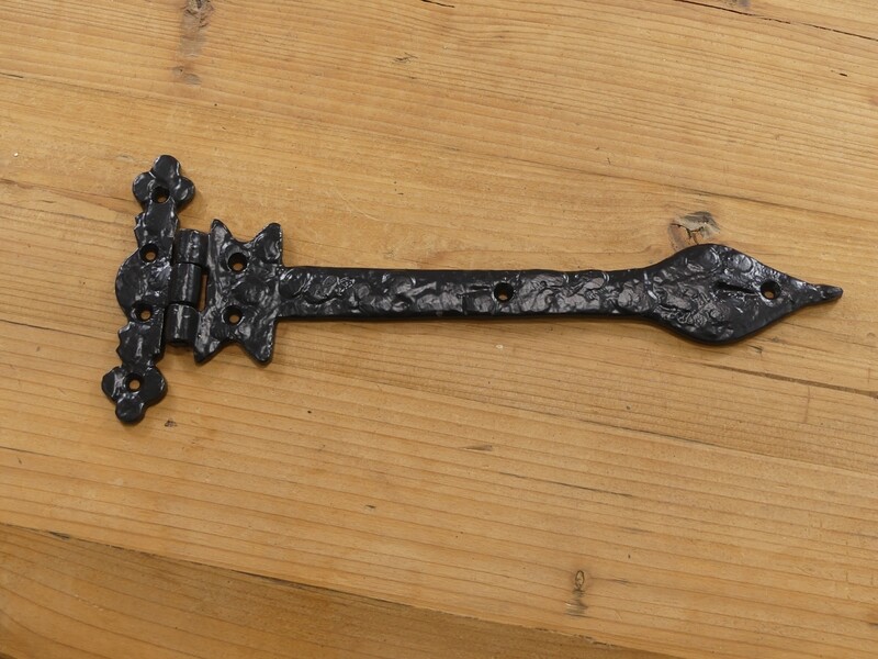 LARGE IRON ORNATE HINGE, 13" LONG
