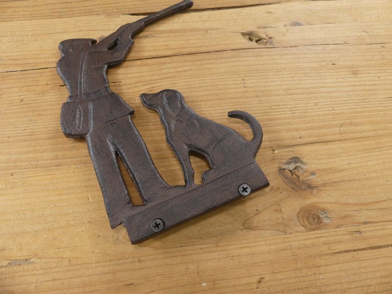 CAST IRON HUNTER AND DOG WEATHERVANE TOP / FENCE DECOR
