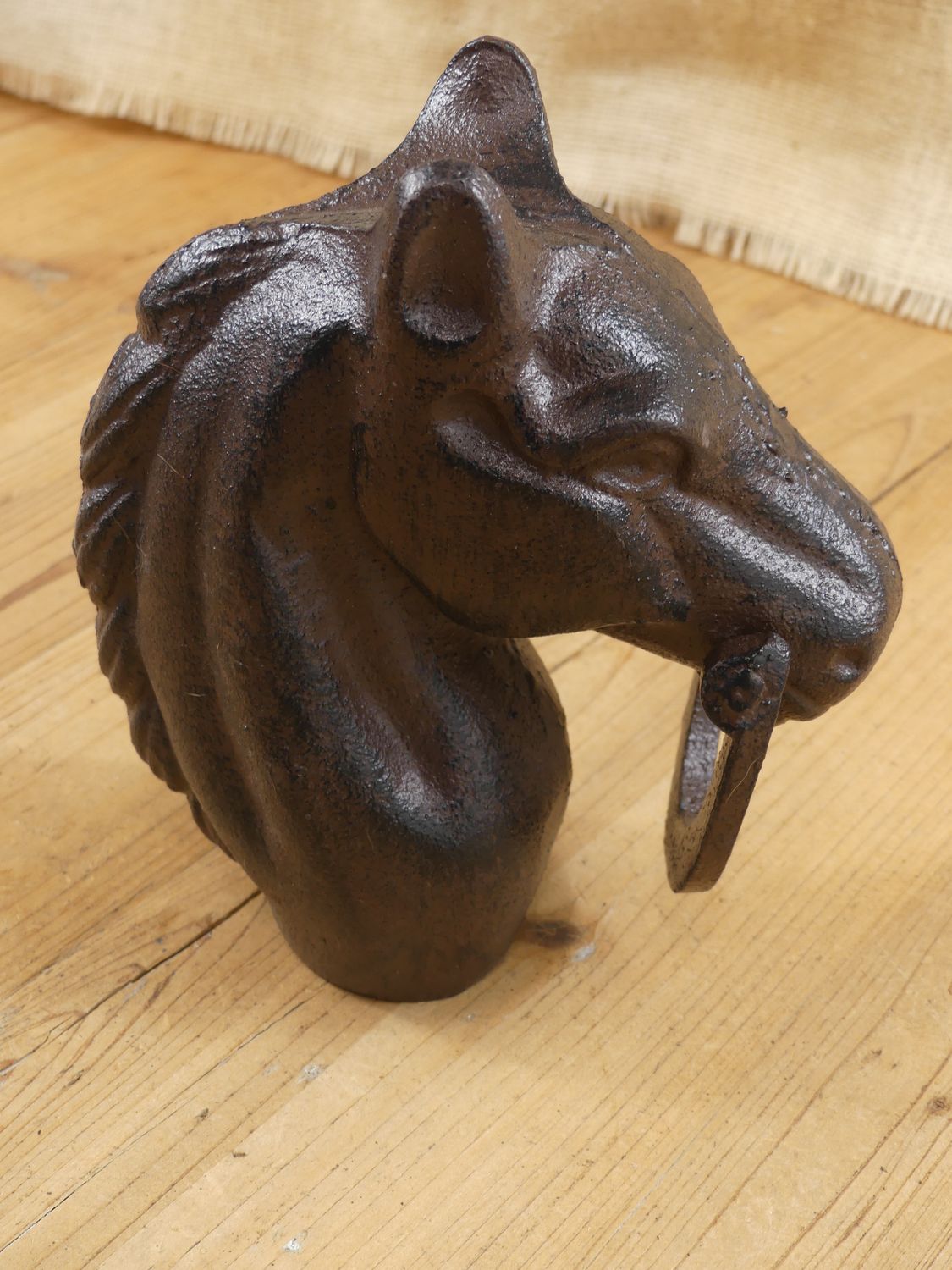 RUSTIC BROWN CAST IRON HORSE HEAD HITCHING POST